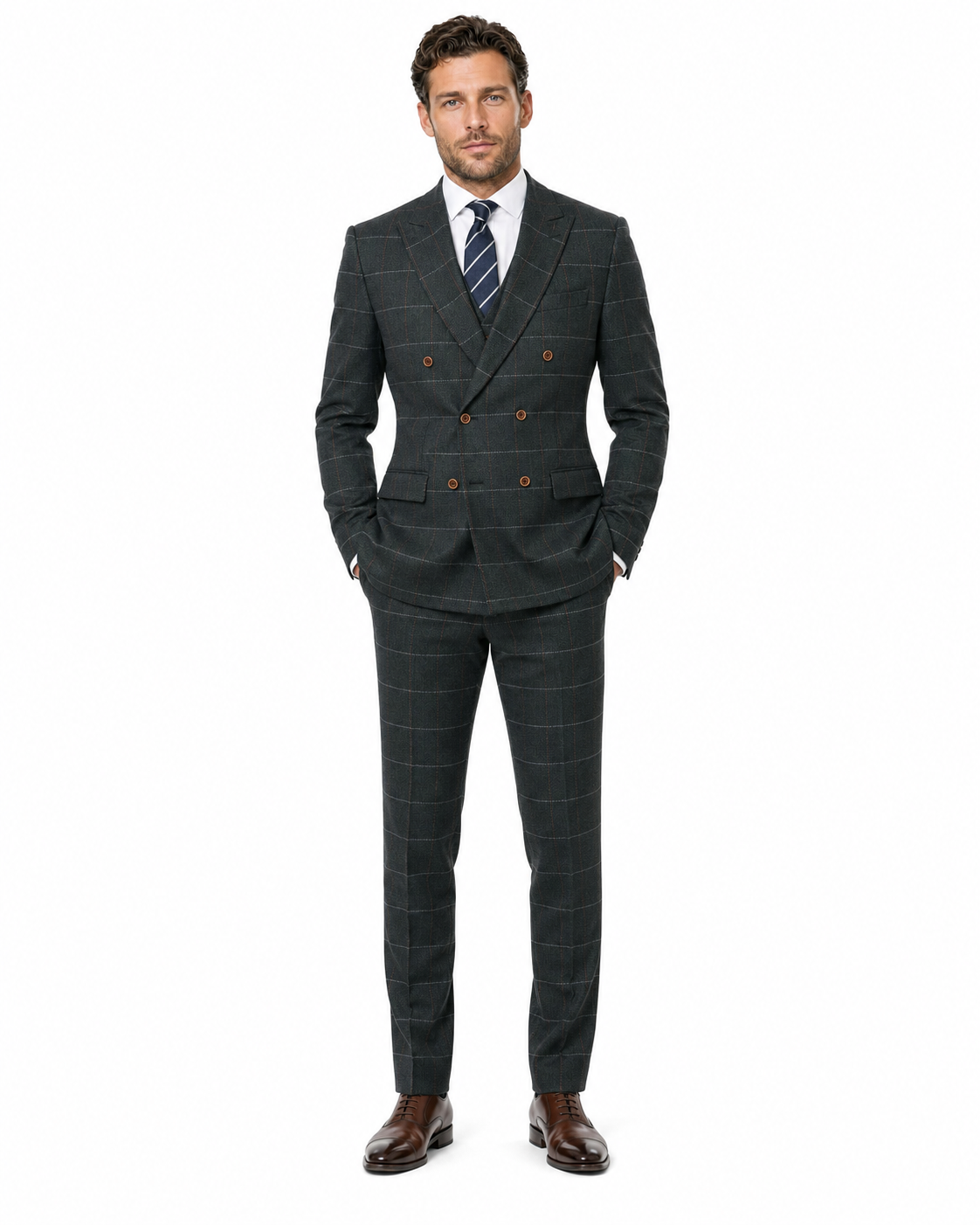 Men’s Dark Green Herringbone Tweed with Overcheck Trousers - Image 6
