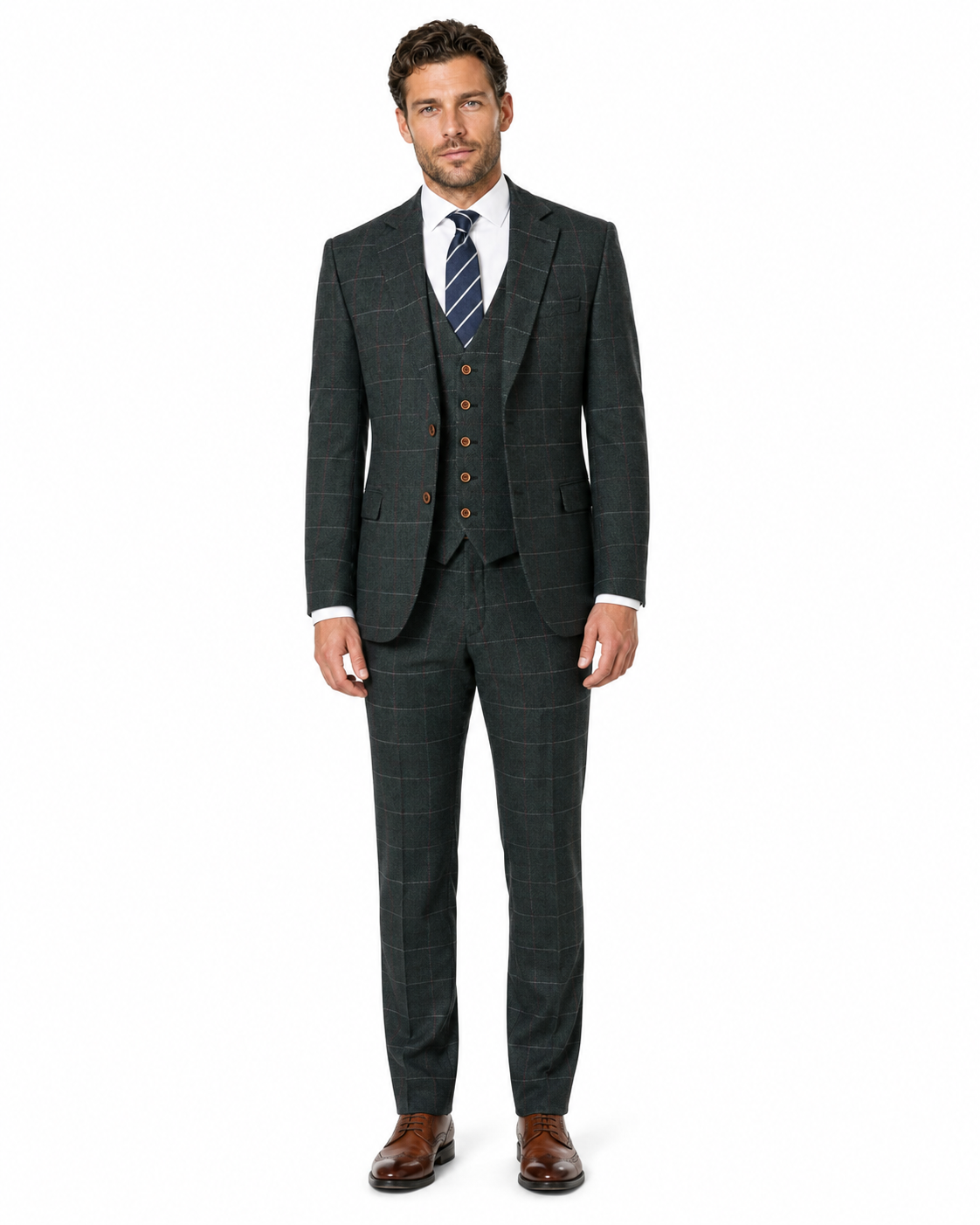 Men’s Dark Green Herringbone Tweed with Overcheck Trousers - Image 4