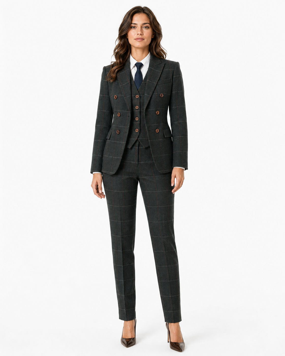 Women’s Dark Green Herringbone Tweed with Overcheck Trousers - Image 7