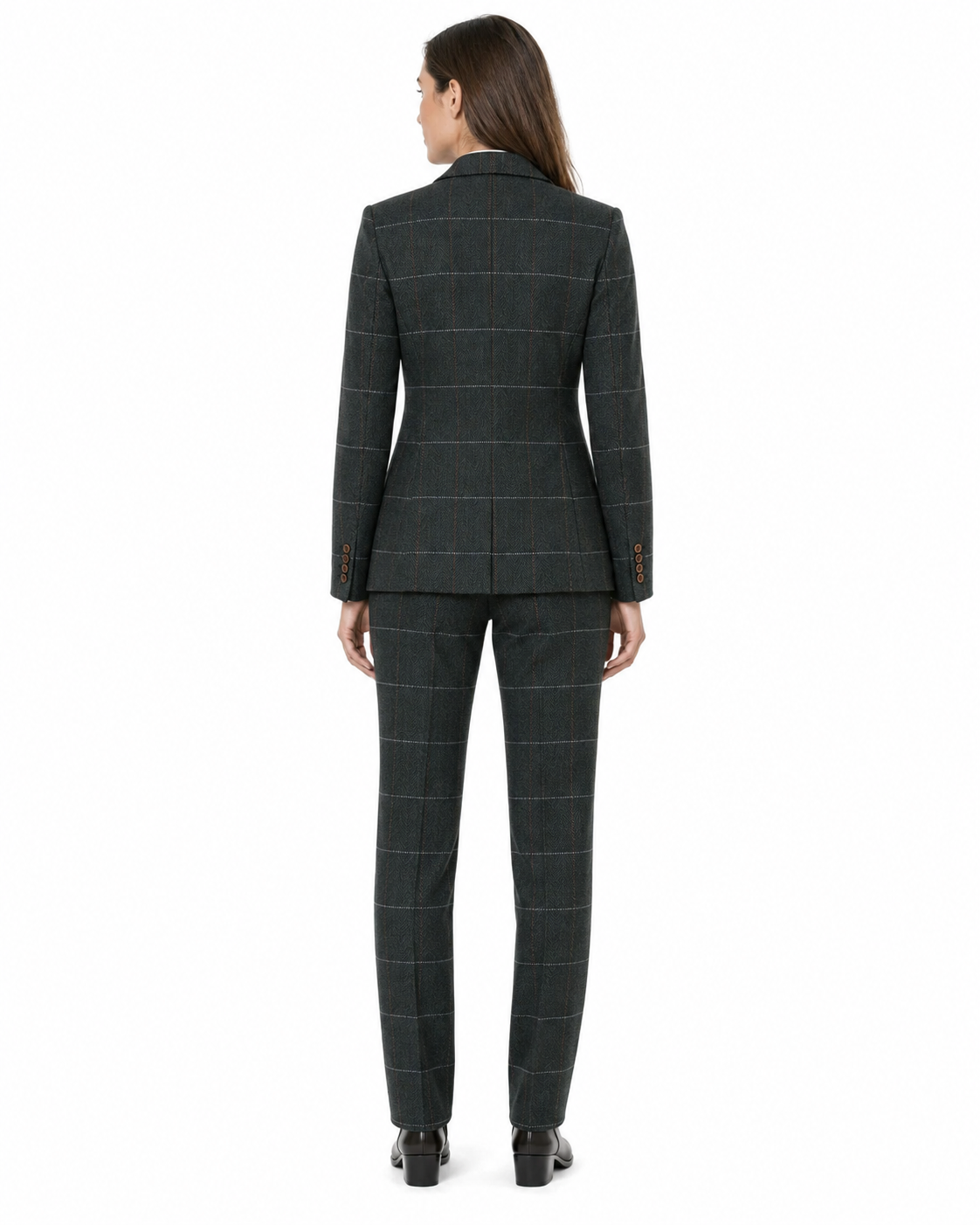 Women’s Dark Green Herringbone Tweed with Overcheck Trousers - Image 9