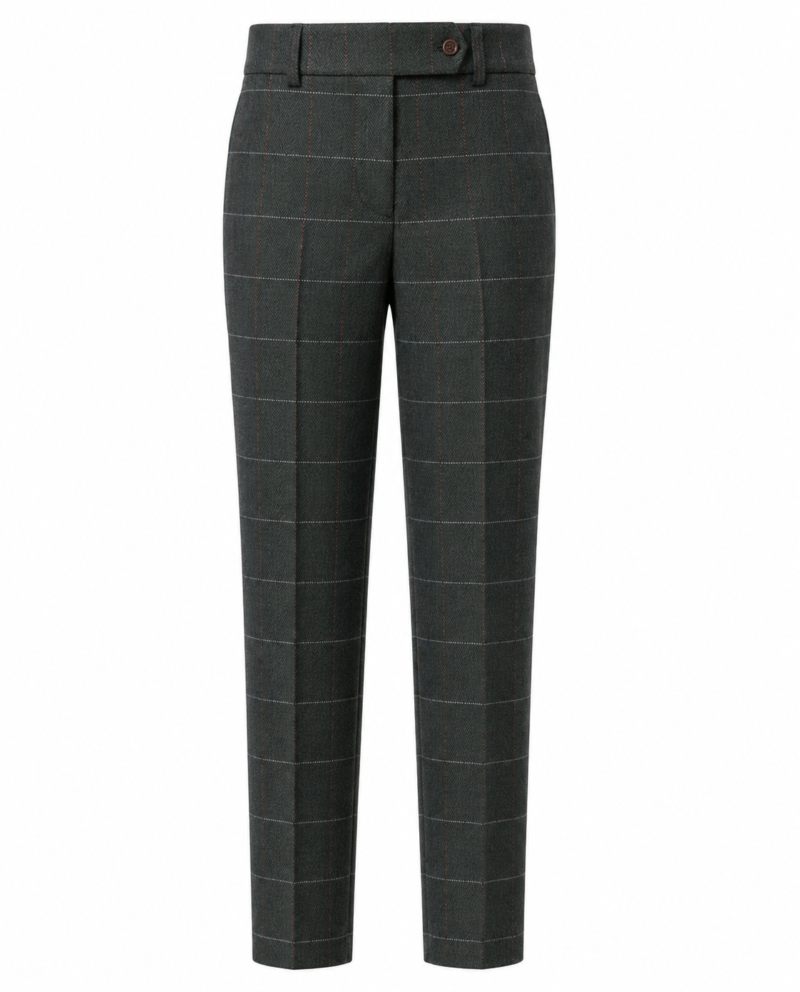 Women’s Dark Green Herringbone Tweed with Overcheck Trousers