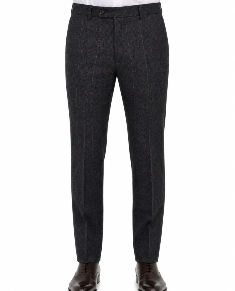 Men’s Dark Grey Herringbone Tweed with Overcheck Trousers
