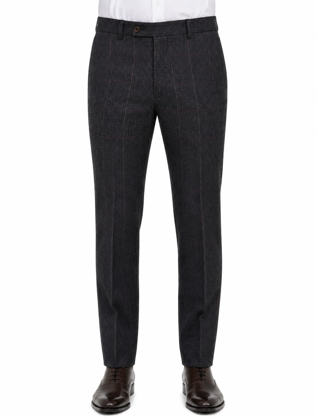 Men’s Made-to-Measure Dark Grey Herringbone Tweed with Overcheck Three-Piece Suit - Image 13