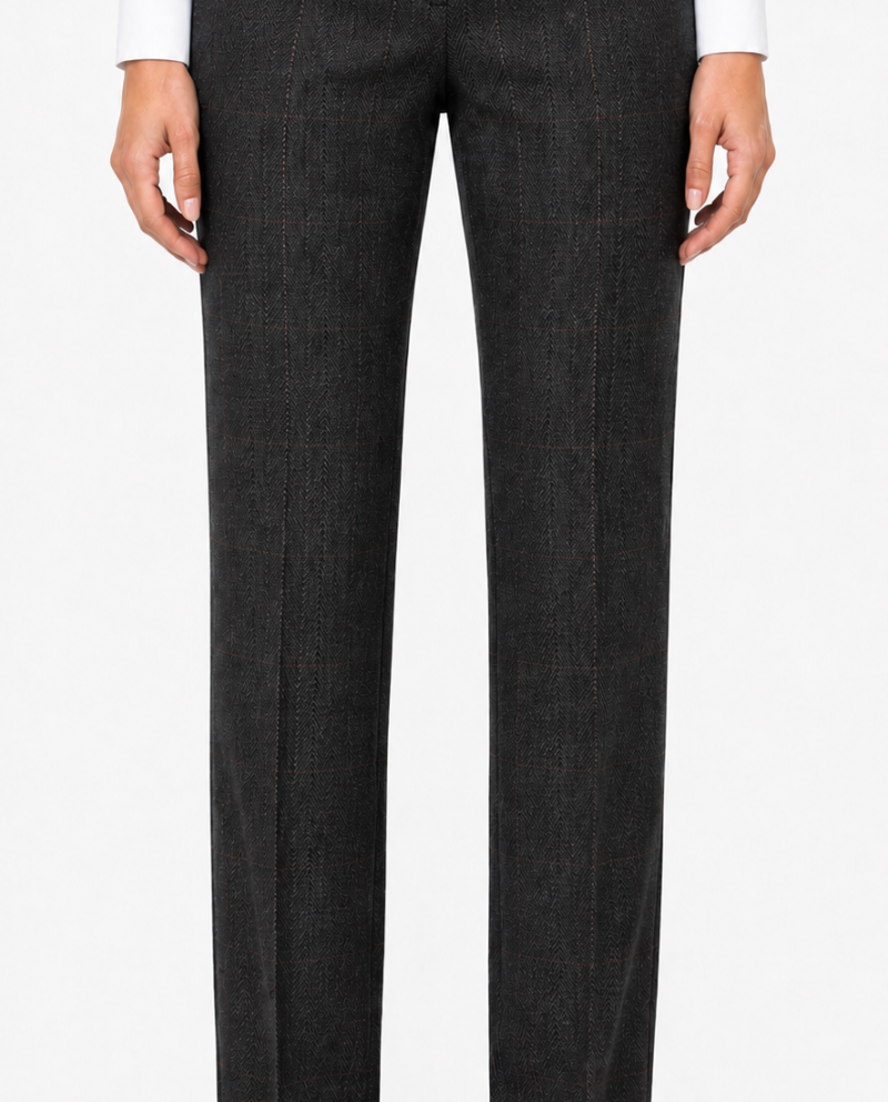 Women’s Dark Grey Herringbone Tweed with Overcheck Trousers