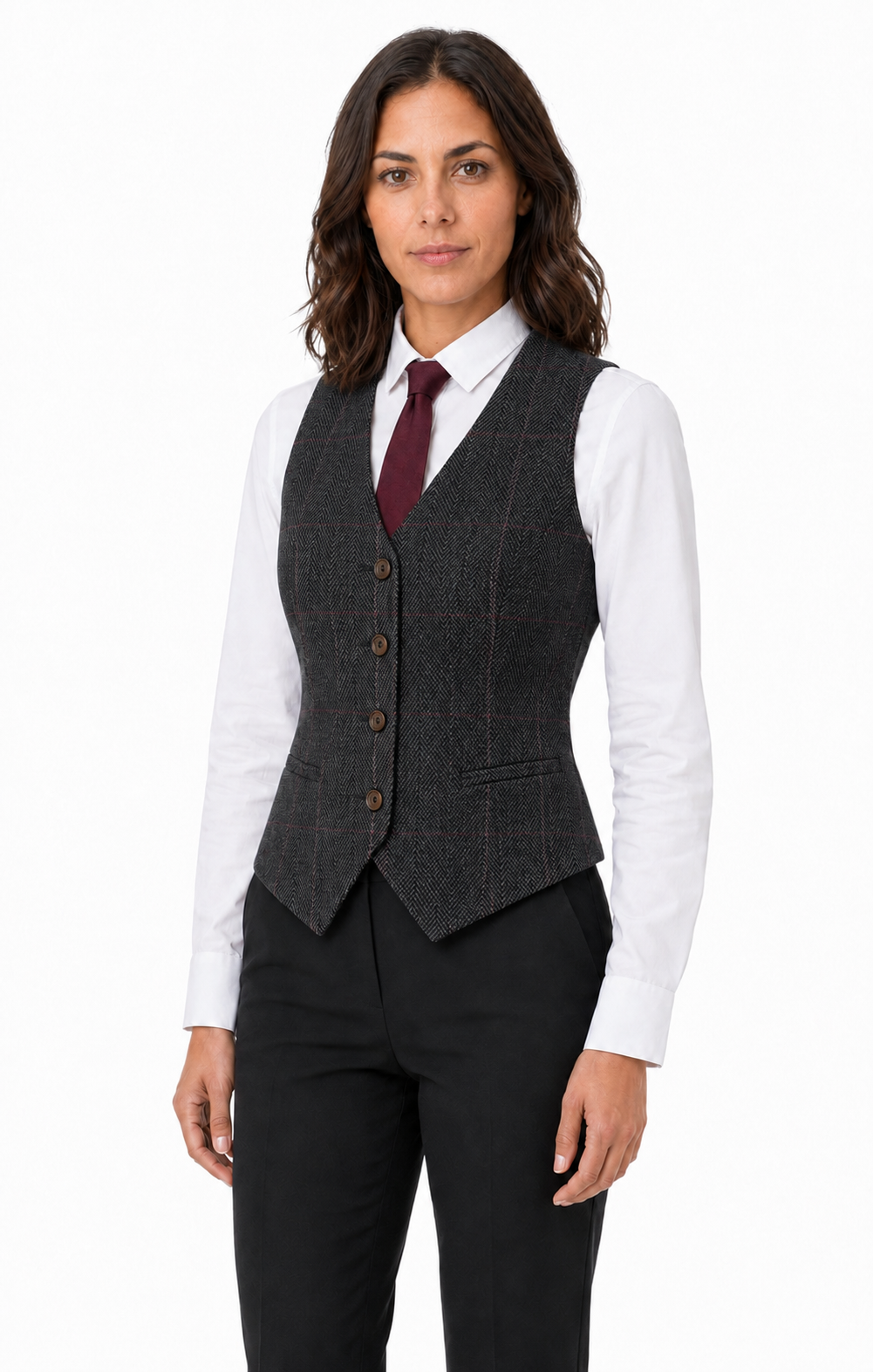Women’s Dark Grey Herringbone Tweed with Overcheck Waistcoat