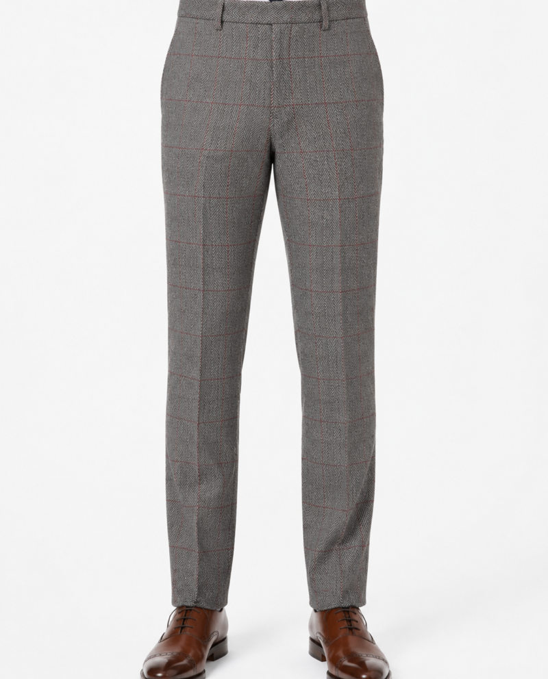 Men’s Light Grey Herringbone Tweed with Overcheck Trousers