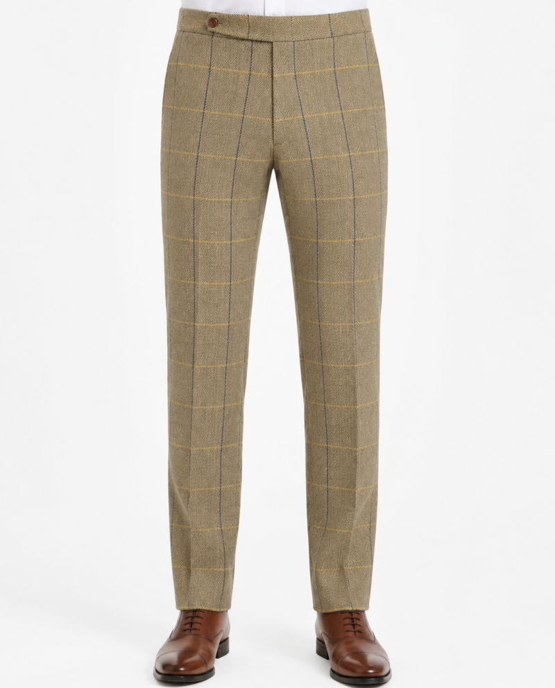 Men’s Tan Herringbone Tweed with Overcheck Trousers