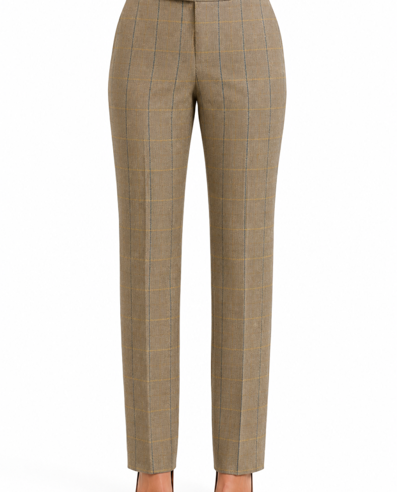 Women’s Tan Herringbone Tweed with Overcheck Trousers