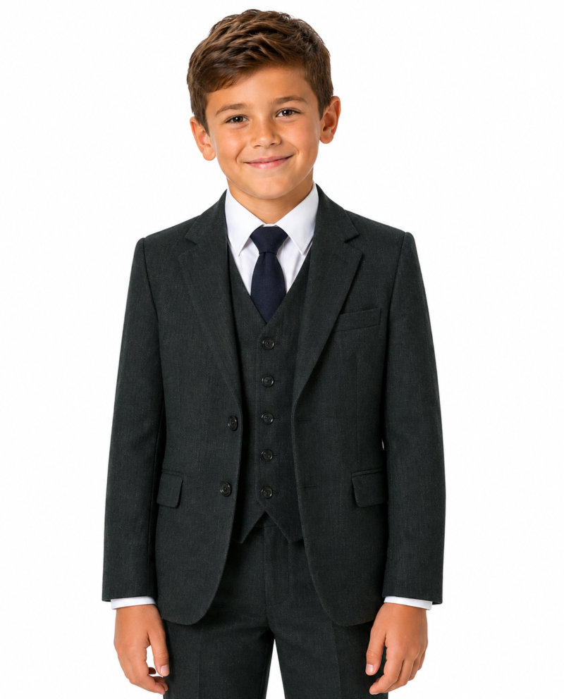 Boys’ Dark Green Highland Weave Tweed Three-Piece Suit