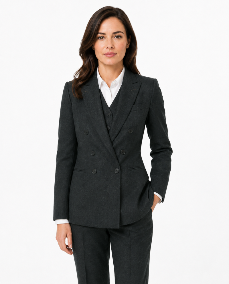 Women’s Dark Green Highland Weave Tweed Double-Breasted Trouser Suit