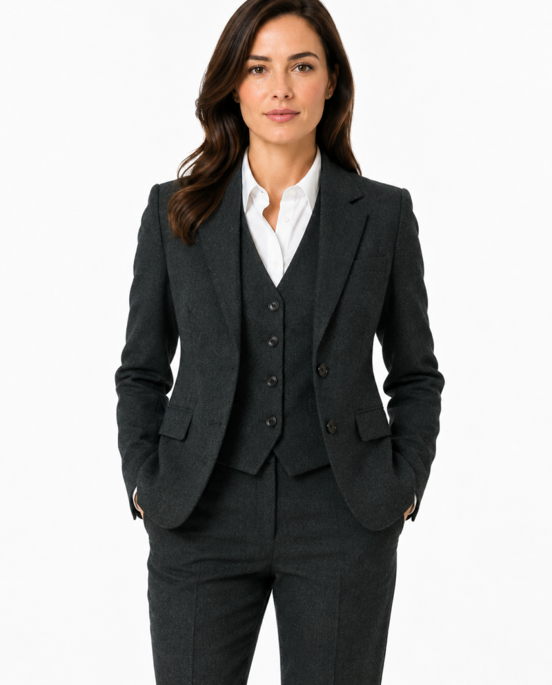 Women’s Dark Green Highland Weave Tweed Single-Breasted Trouser Suit