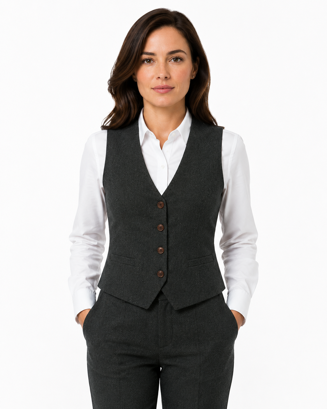 Women’s Dark Green Highland Weave Tweed Waistcoat - Image 2