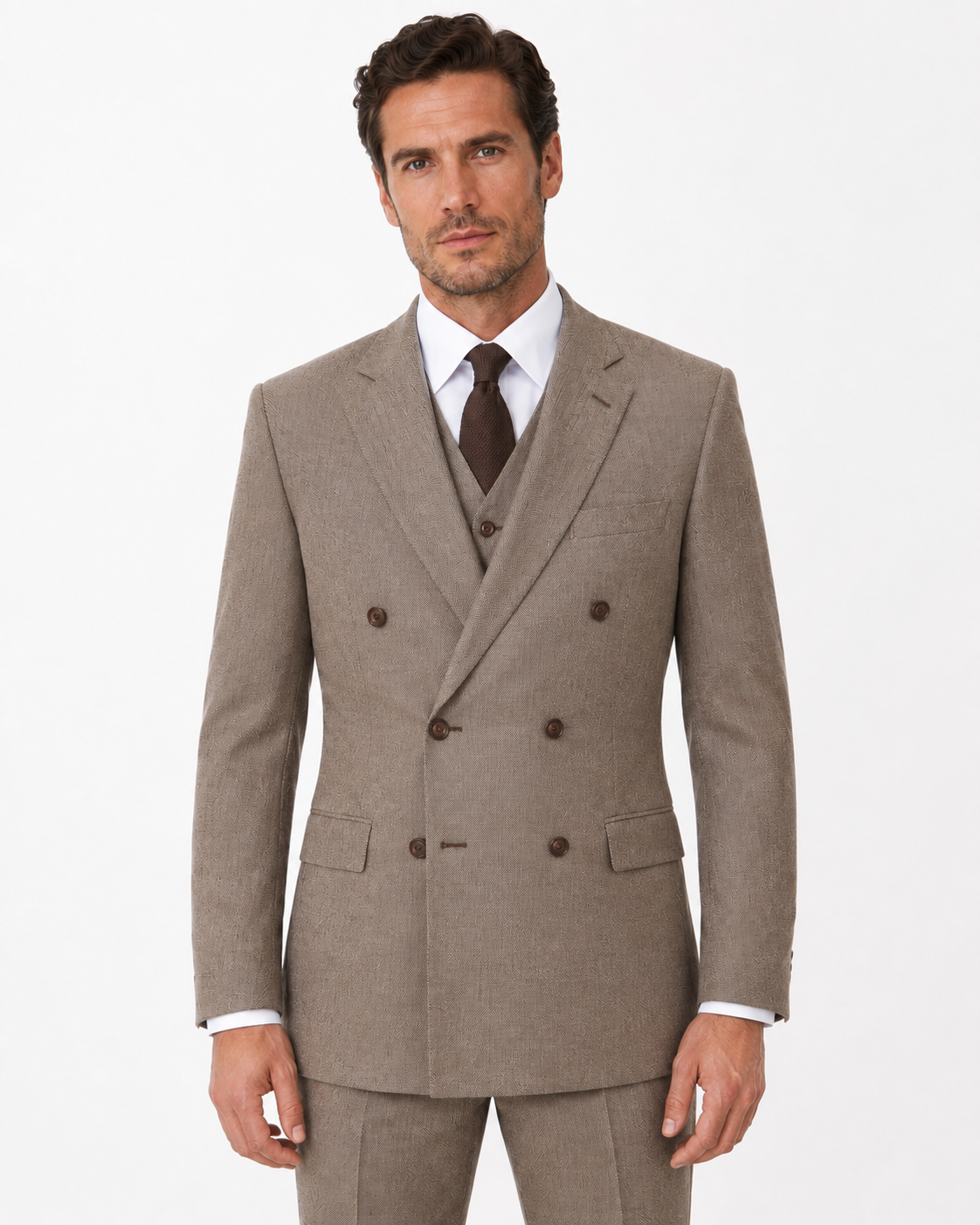 Men’s Made-to-Measure Light Brown Highland Weave Tweed Three-Piece Suit - Image 3