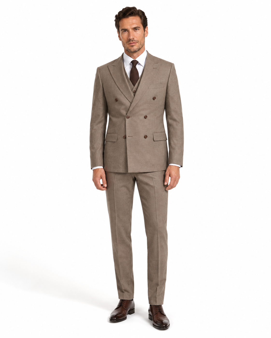 Men’s Made-to-Measure Light Brown Highland Weave Tweed Three-Piece Suit - Image 8