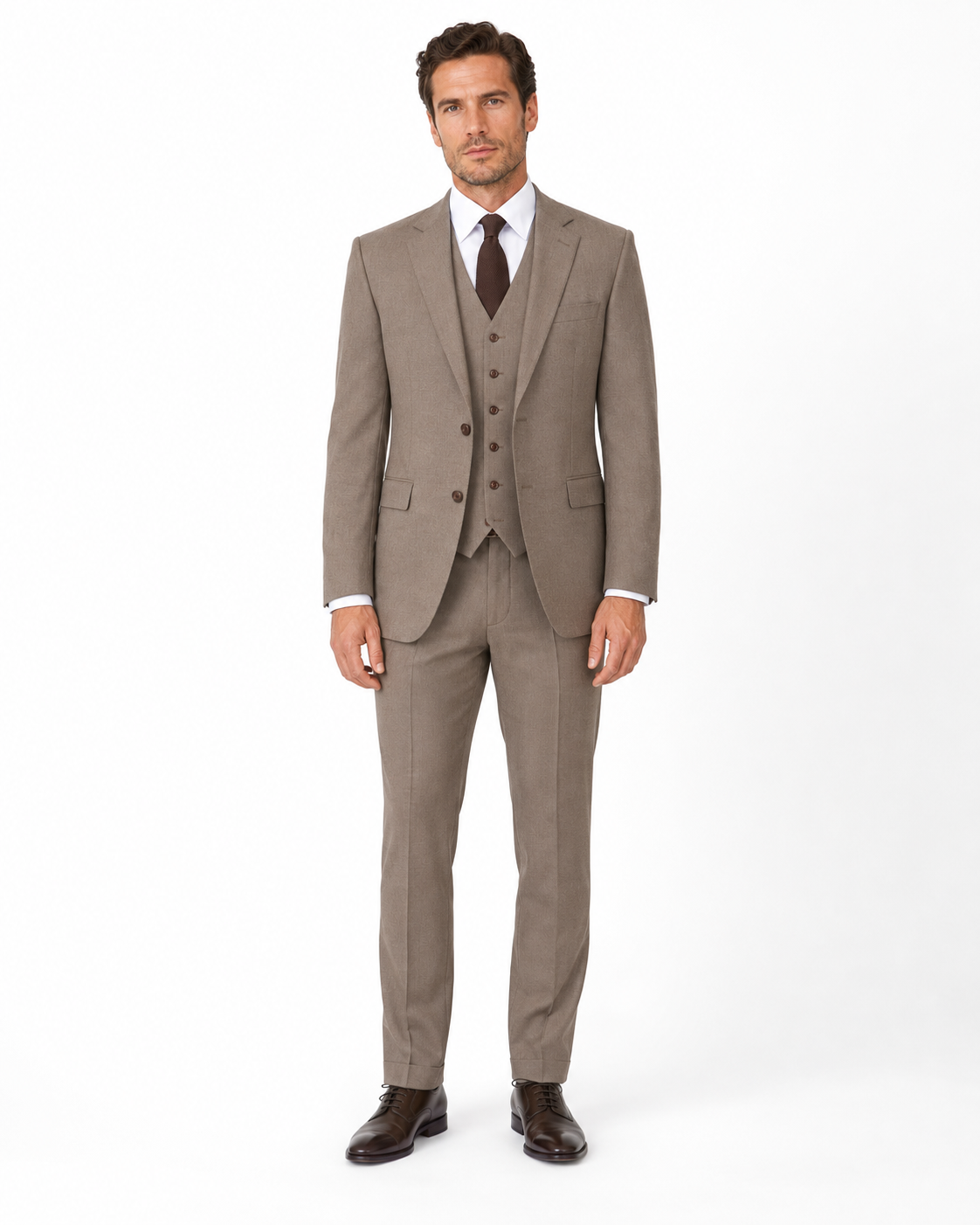 Men’s Made-to-Measure Light Brown Highland Weave Tweed Three-Piece Suit - Image 6