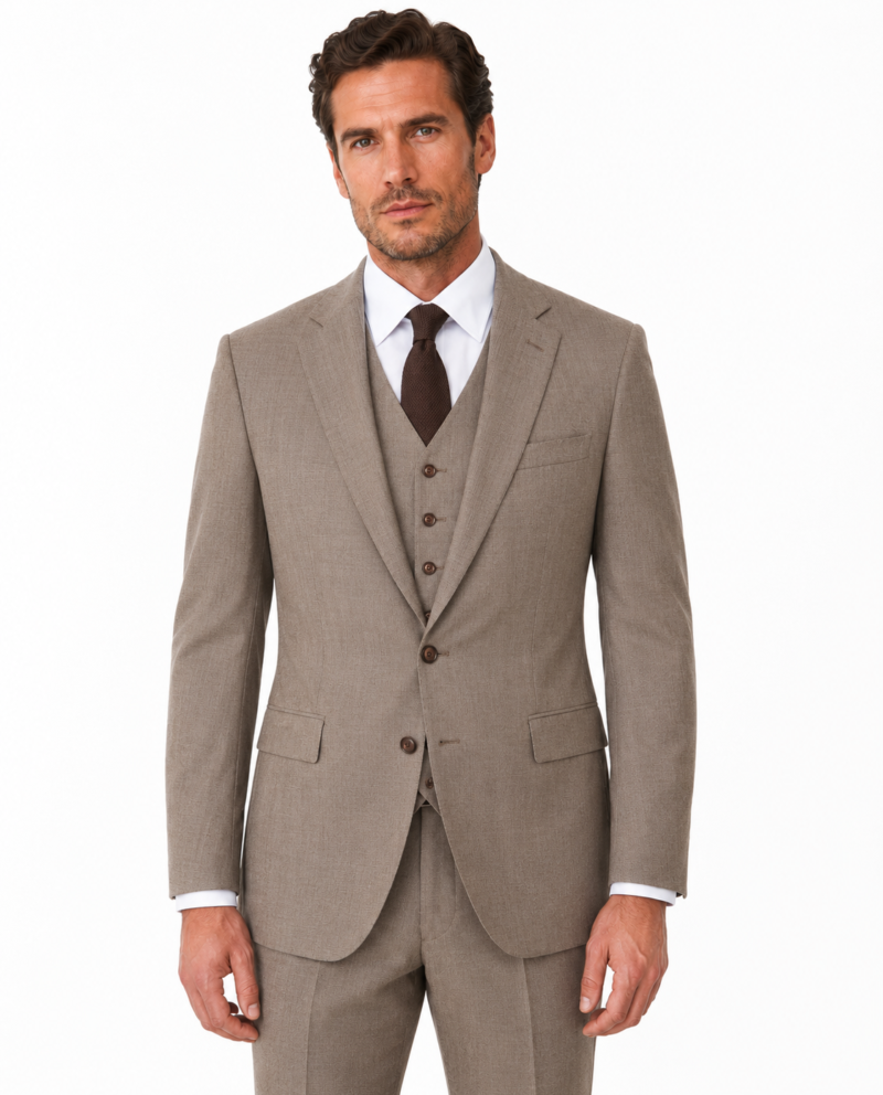 Men’s Made-to-Measure Light Brown Highland Weave Tweed Three-Piece Suit