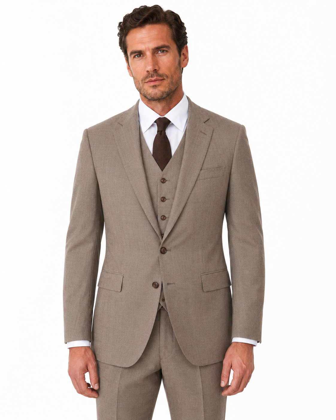 Men’s Made-to-Measure Light Brown Highland Weave Tweed Three-Piece Suit