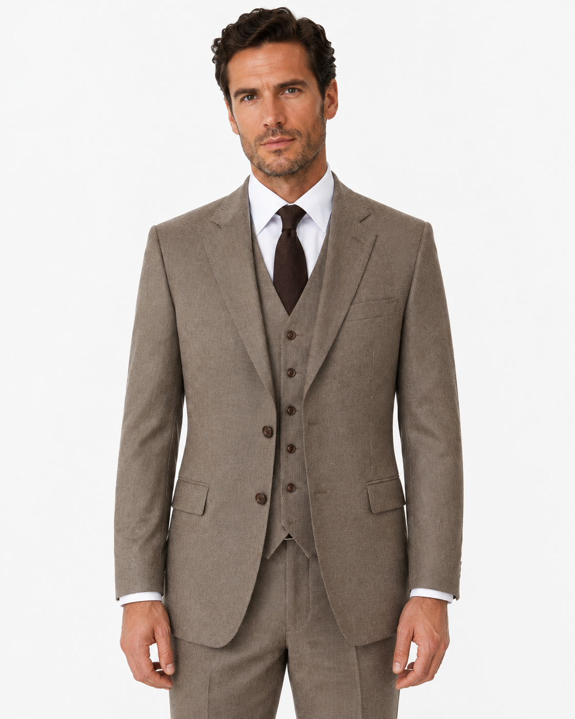 Men’s Made-to-Measure Light Brown Highland Weave Tweed Three-Piece Suit - Image 5