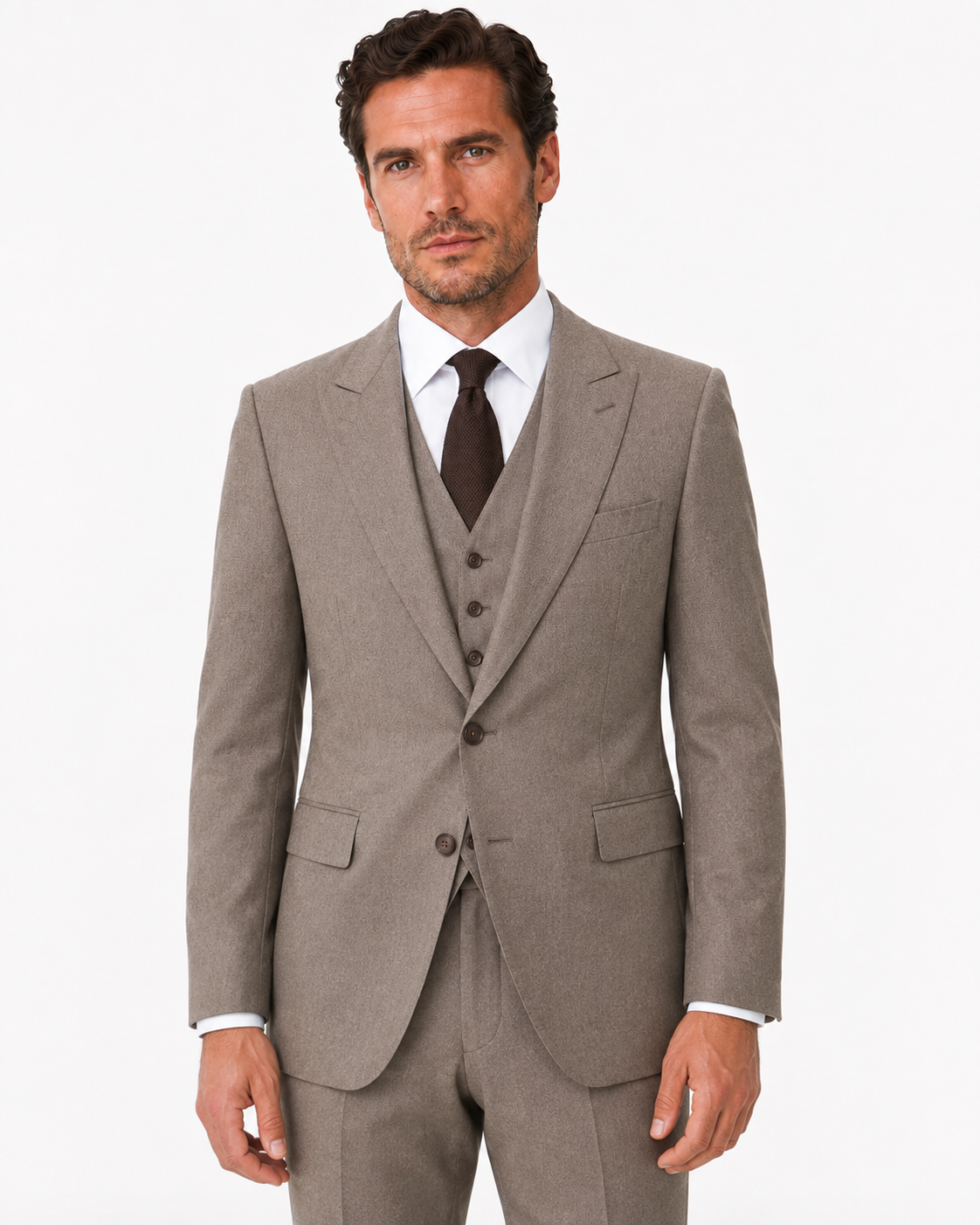 Men’s Made-to-Measure Light Brown Highland Weave Tweed Three-Piece Suit - Image 2