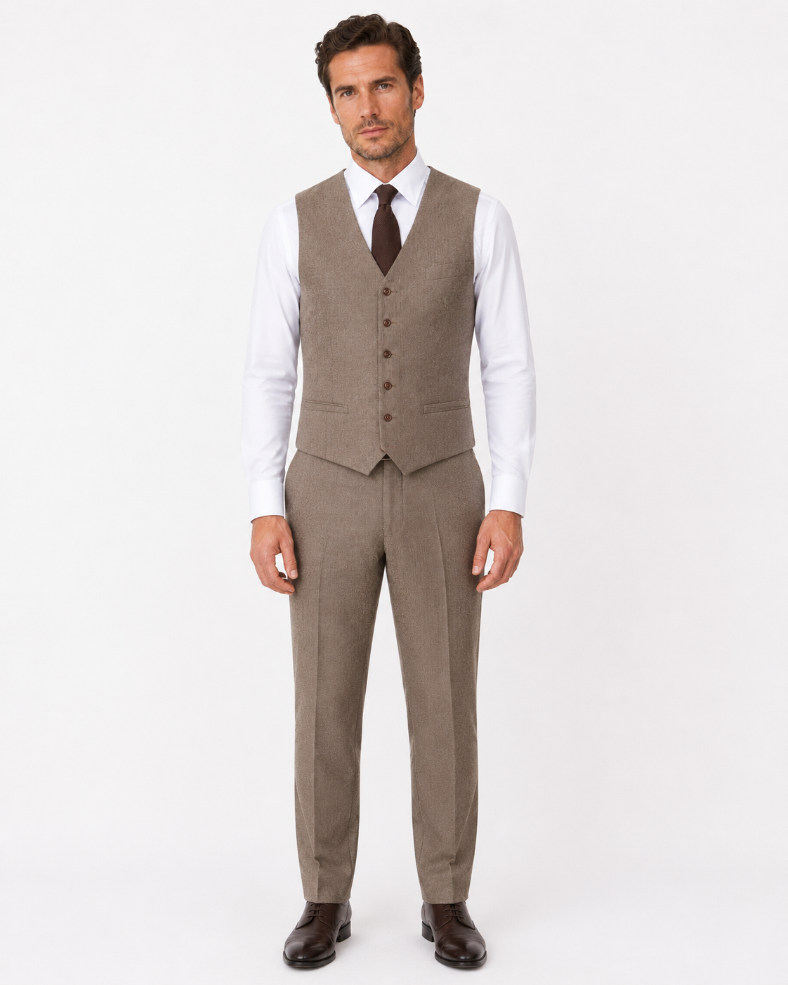 Men’s Made-to-Measure Light Brown Highland Weave Tweed Three-Piece Suit - Image 11