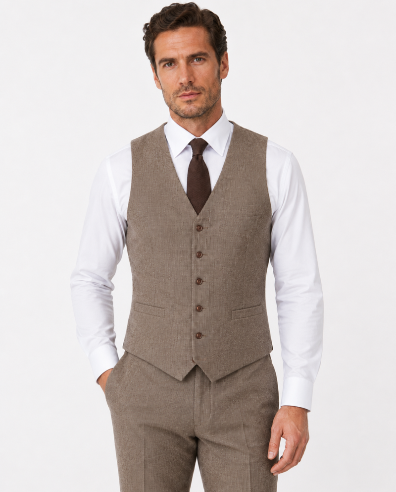 Men’s Light Brown Highland Weave Tweed Waistcoat