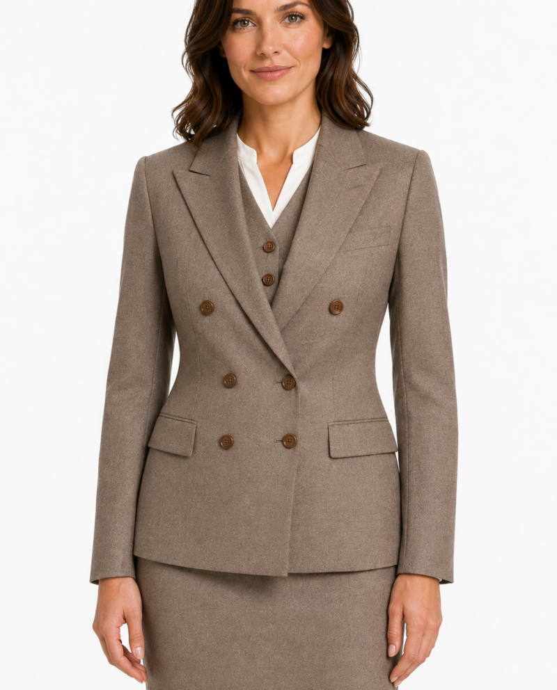 Women’s Light Brown Highland Weave Tweed Double-Breasted Jacket