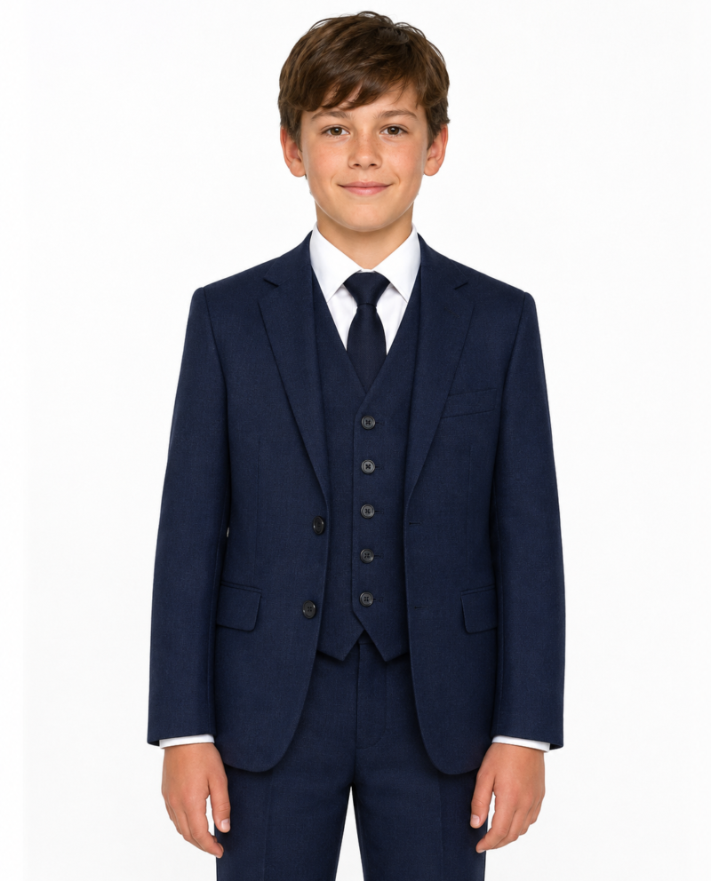 Boys’ Navy Blue Highland Weave Tweed Three-Piece Suit
