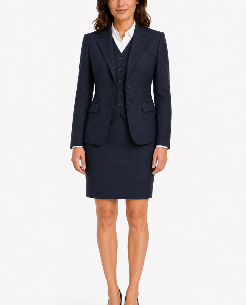 Women’s Navy Blue Highland Weave Tweed Tailored Skirt