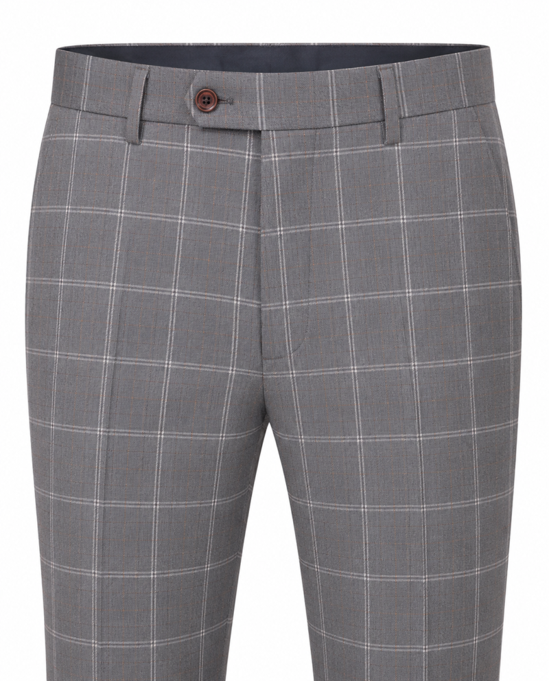 Men’s Light Grey Windowpane Check Tweed Trousers