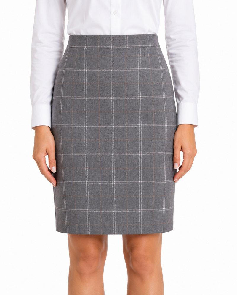 Women’s Light Grey Windowpane Check Tweed Tailored Skirt