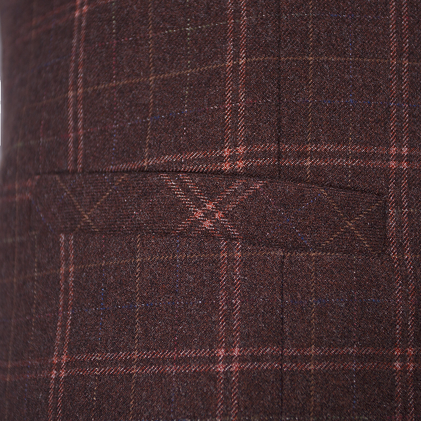 Men’s Mocha Maroon Windowpane Check Tweed Single-Breasted Three-Piece Suit - Image 17
