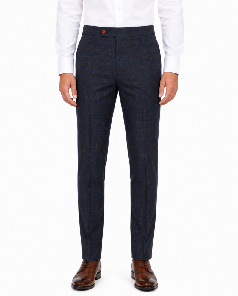Men’s Navy Blue Country Check Tweed with Tan Trousers