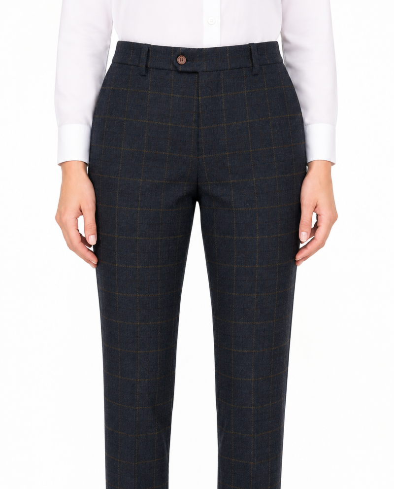 Women’s Navy Blue Country Check Tweed with Tan Trousers