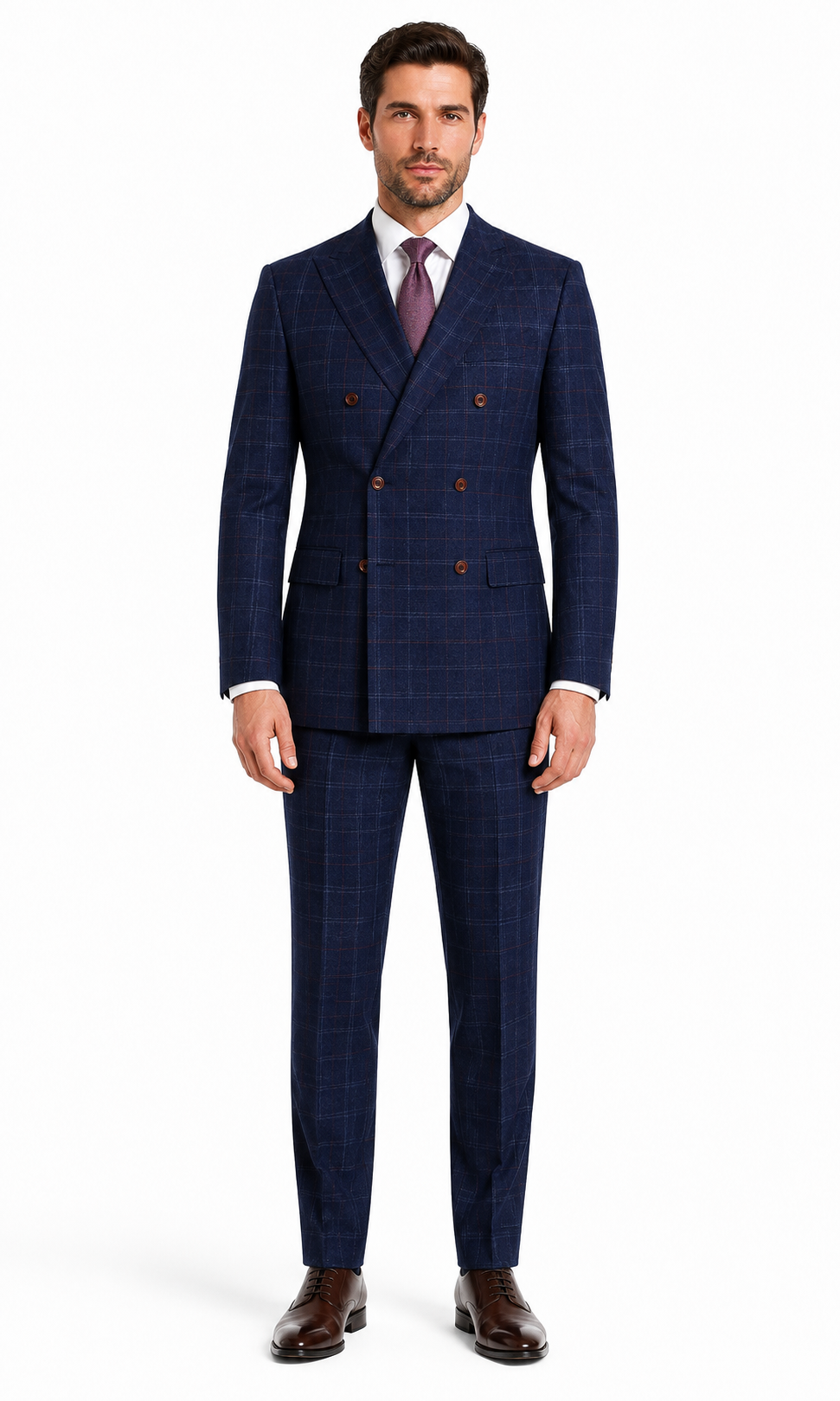 Men’s Made-to-Measure Navy Blue Windowpane Check Tweed Three-Piece Suit - Image 10