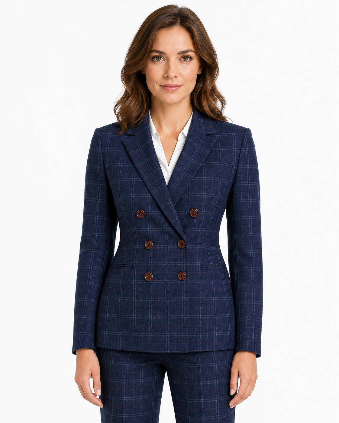 Women’s Made-to-Measure Navy Blue Windowpane Check Tweed Three-Piece Suit - Image 3