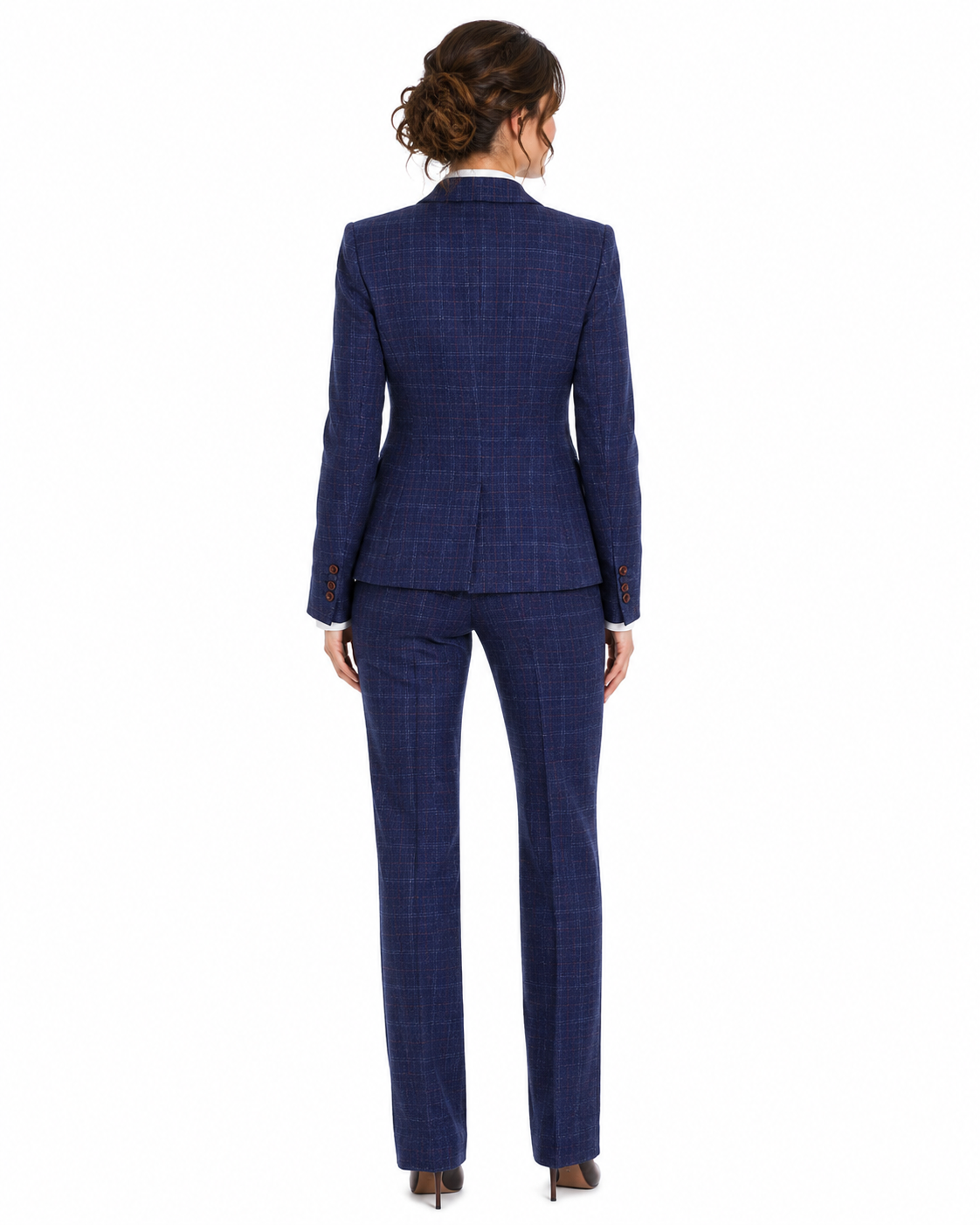 Women’s Navy Blue Windowpane Check Tweed Single-Breasted Jacket - Image 7
