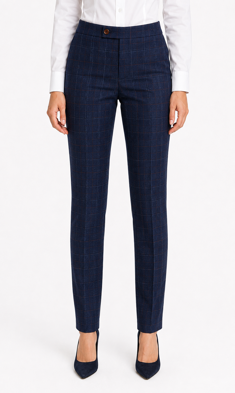 Women’s Navy Blue Windowpane Check Tweed Trousers - Image 2