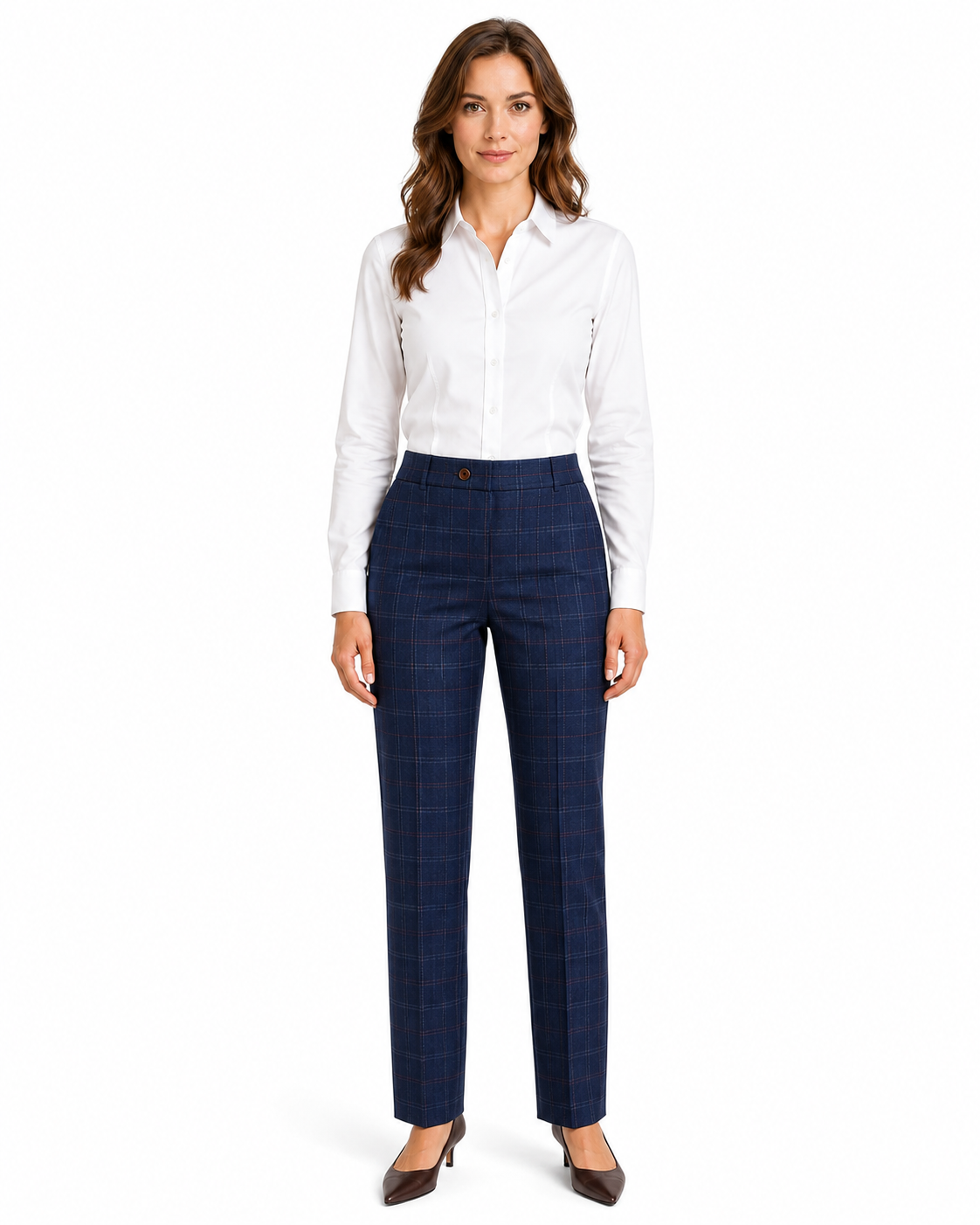 Women’s Navy Blue Windowpane Check Tweed Trousers - Image 3