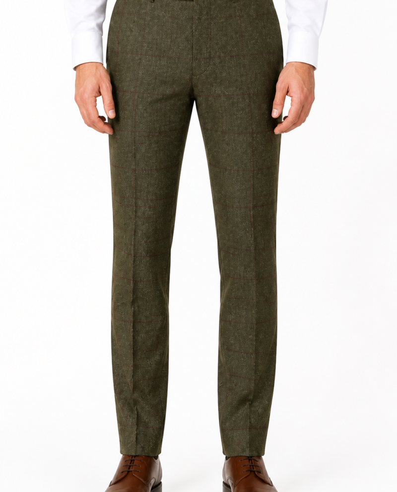 Men’s Olive Green Country Check Tweed with Red Trousers