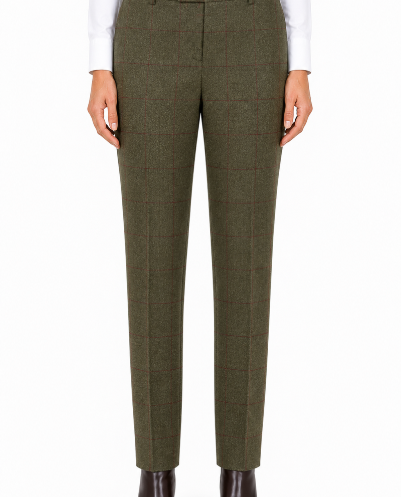 Women’s Olive Green Country Check Tweed with Red Trousers