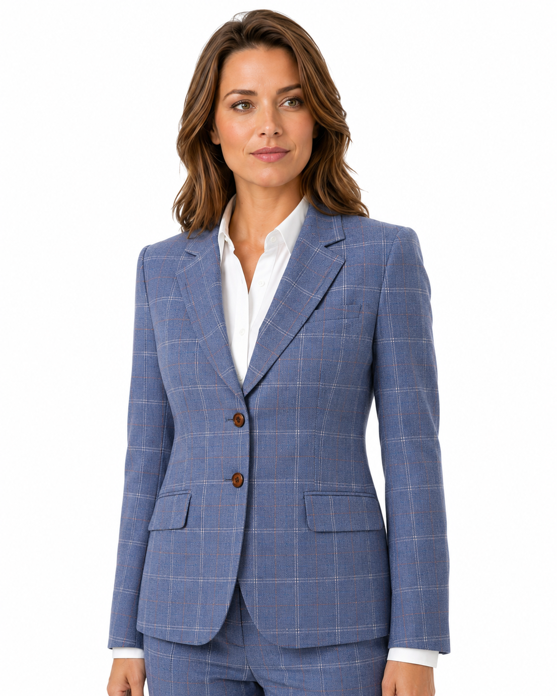 Women’s Pale Blue Windowpane Check Tweed Single-Breasted Jacket