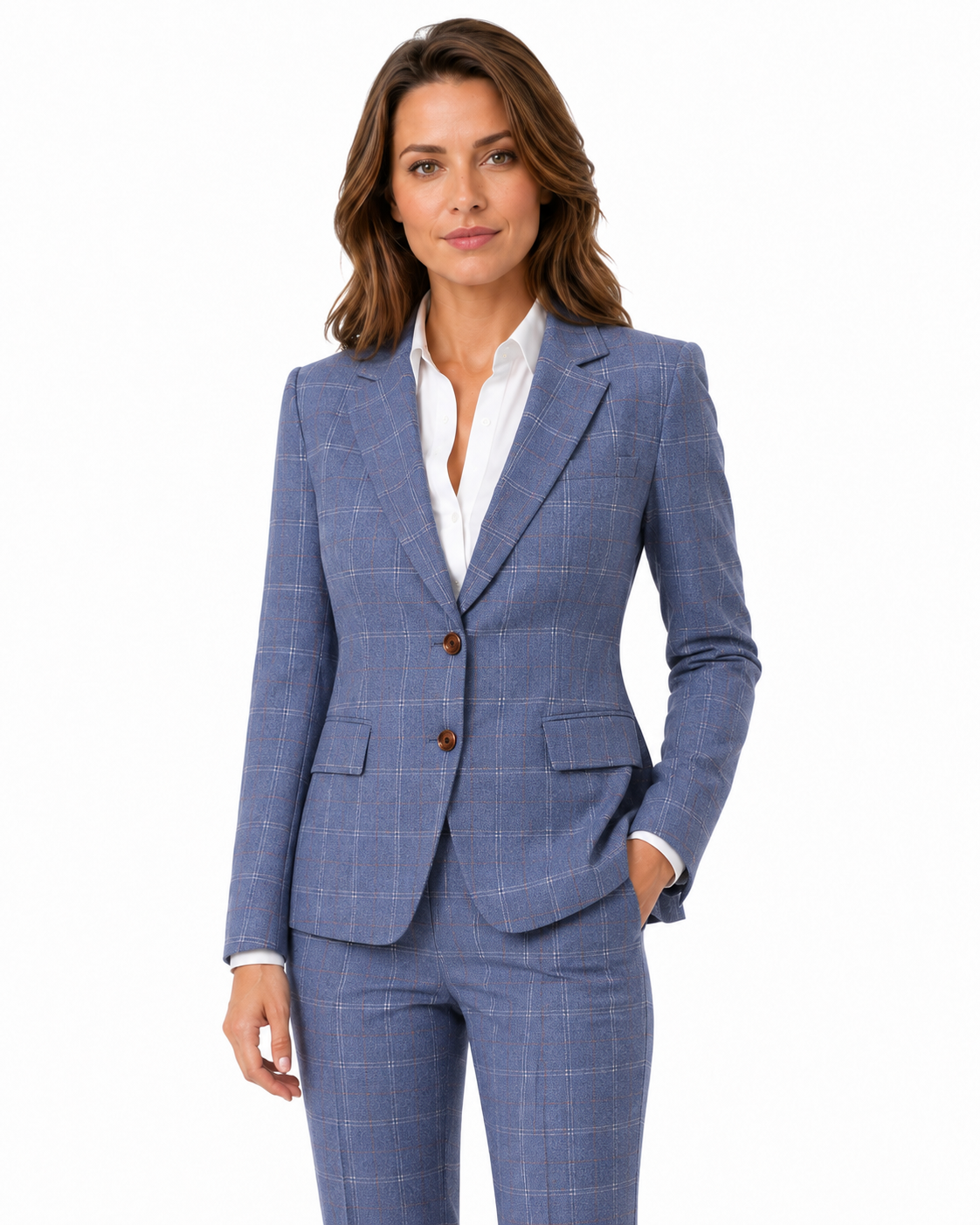 Women’s Pale Blue Windowpane Check Tweed Single-Breasted Jacket - Image 2