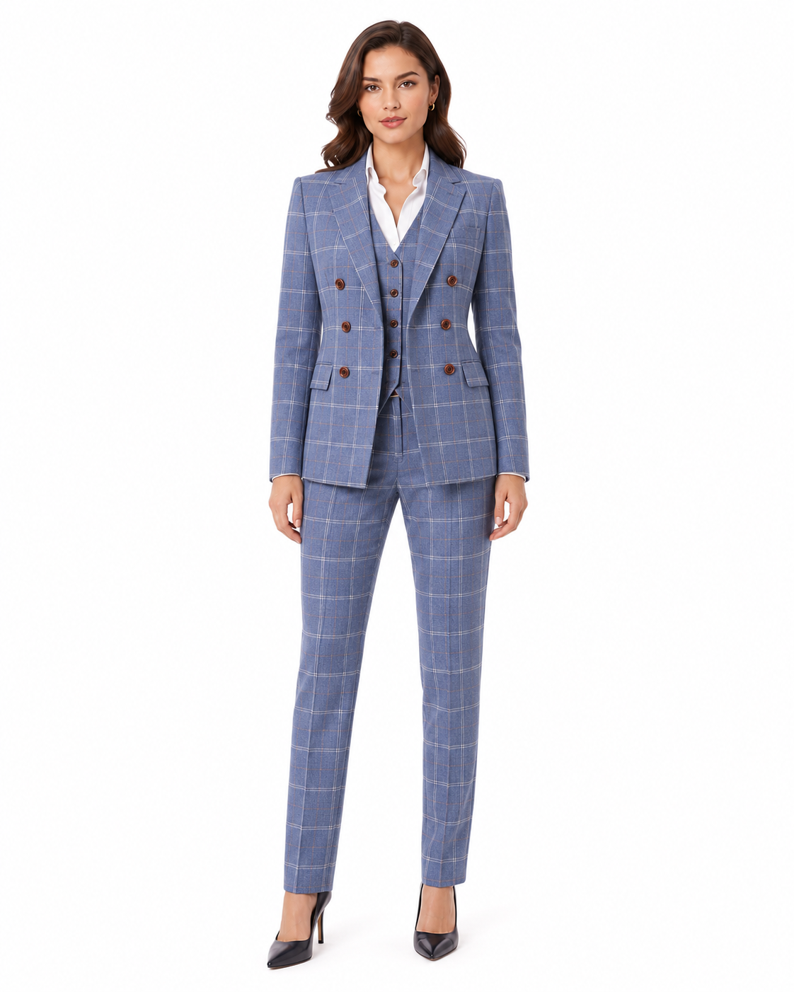 Women’s Pale Blue Windowpane Check Tweed Trousers - Image 11