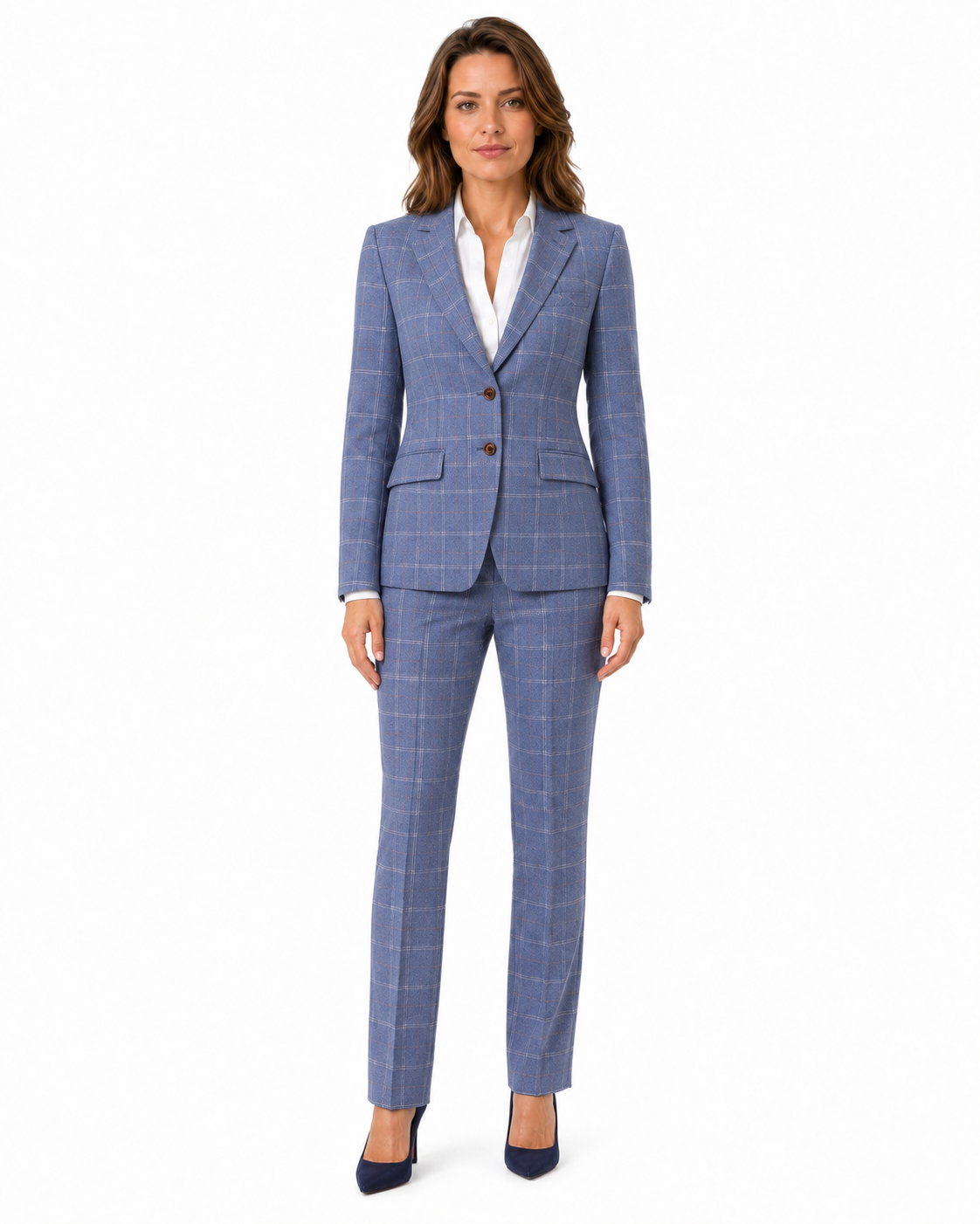Women’s Pale Blue Windowpane Check Tweed Single-Breasted Jacket - Image 4