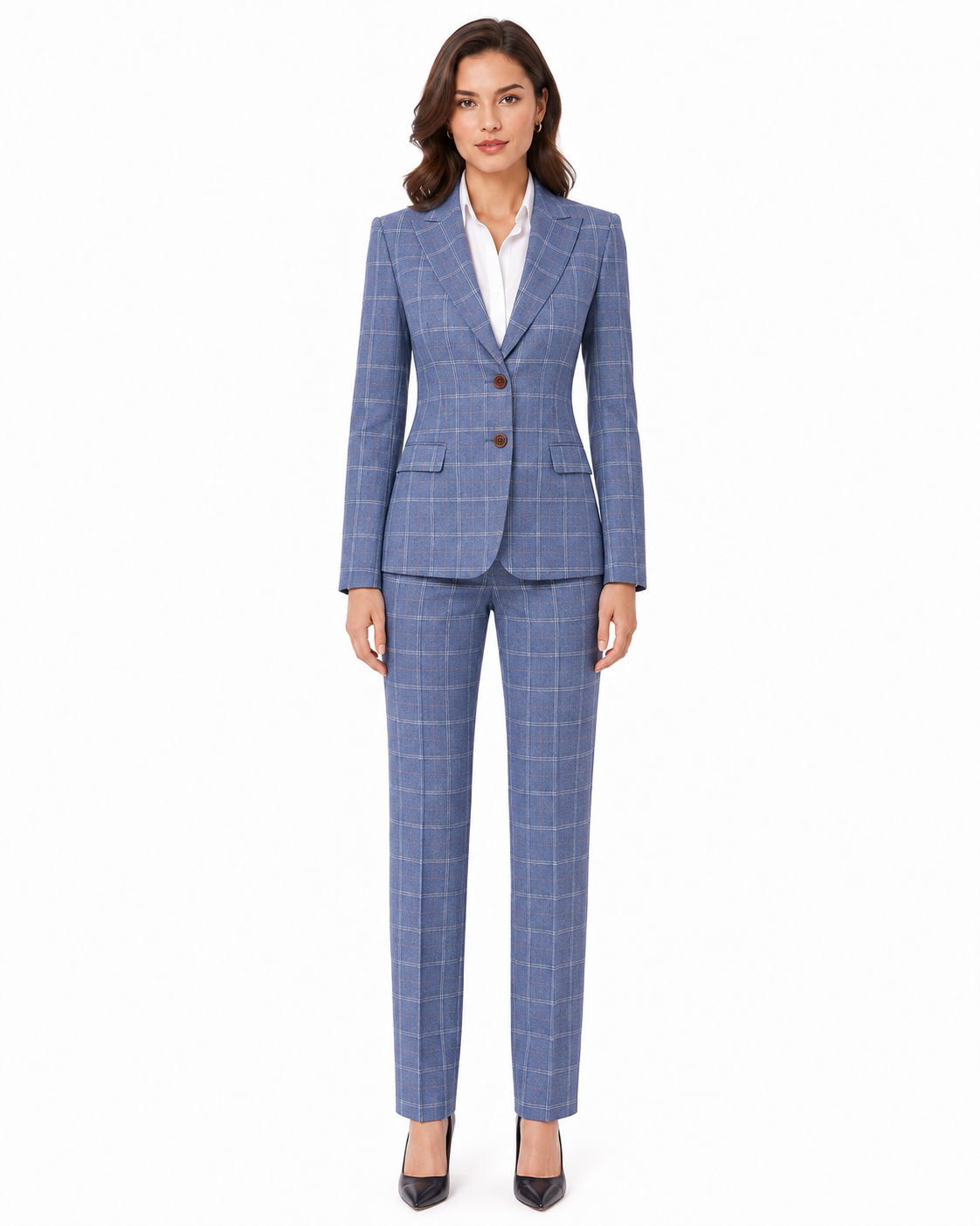 Women’s Pale Blue Windowpane Check Tweed Trousers - Image 7