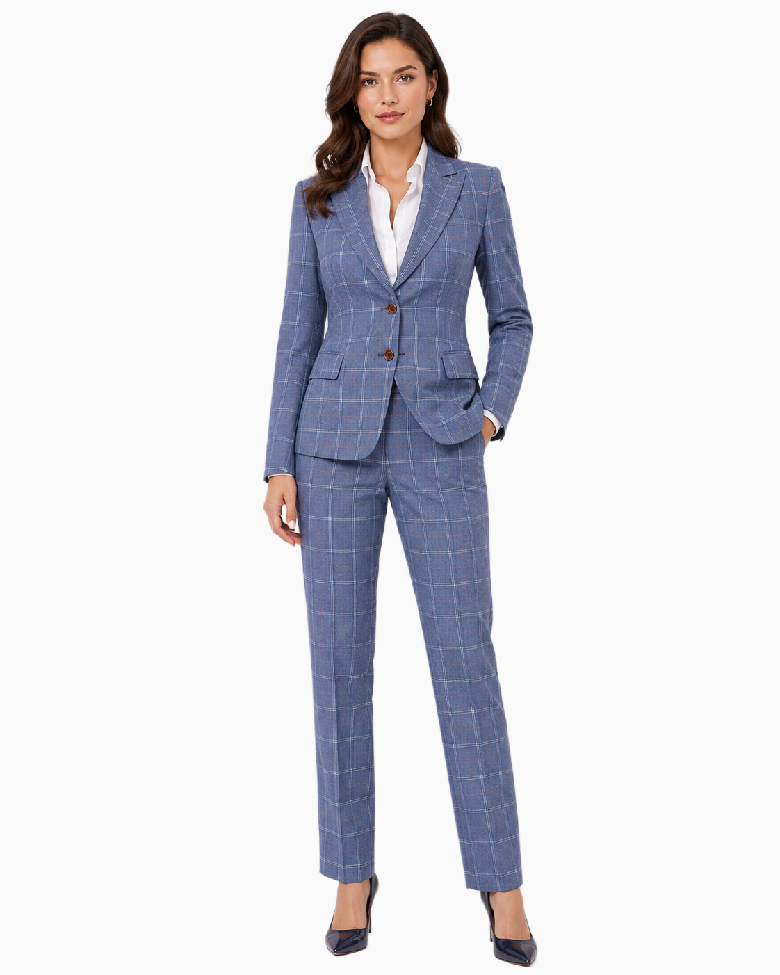 Women’s Pale Blue Windowpane Check Tweed Trousers - Image 8