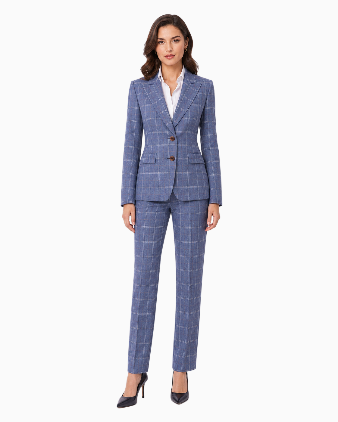 Women’s Pale Blue Windowpane Check Tweed Trousers - Image 9