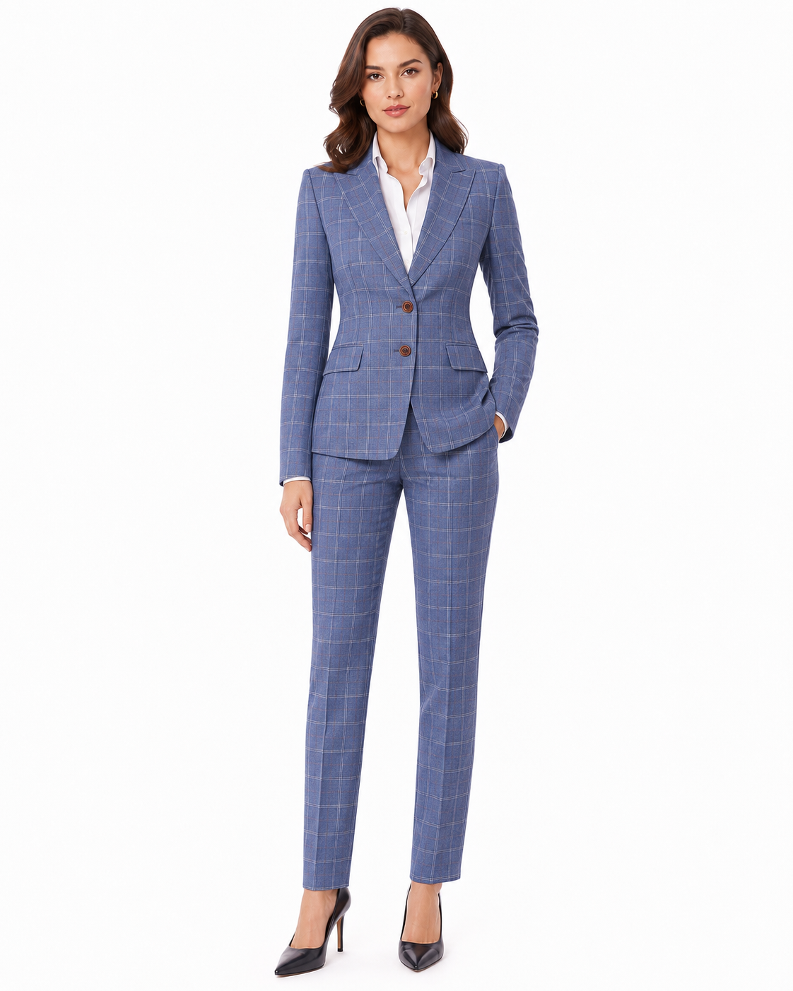 Women’s Pale Blue Windowpane Check Tweed Trousers - Image 10
