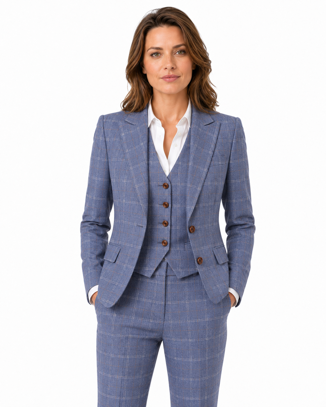 Women’s Pale Blue Windowpane Check Tweed Trousers - Image 6