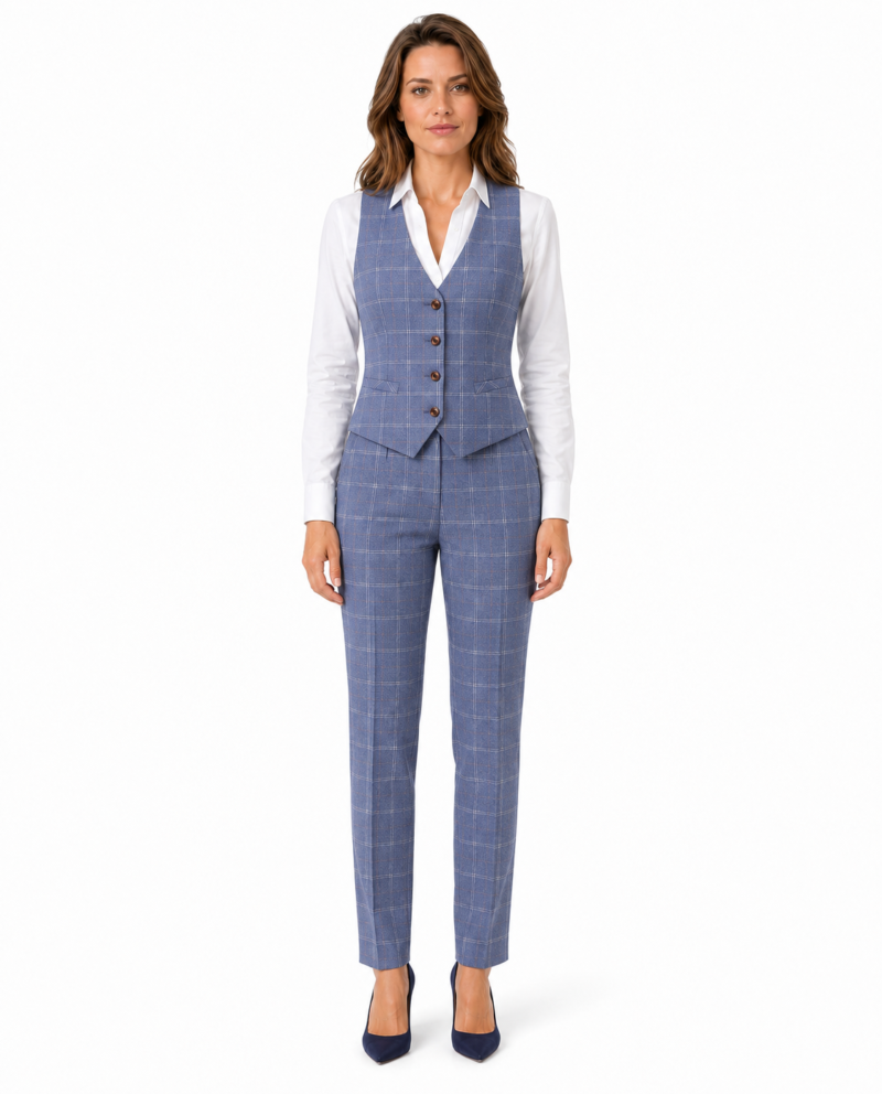 Women’s Pale Blue Windowpane Check Tweed Trousers